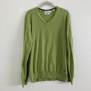Calvin Klein Merino Wool Blend Knit Sweater V Neck Green Long Sleeve Spring XL